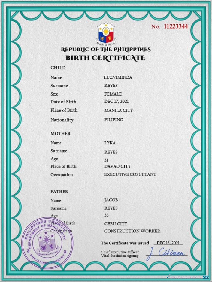 Download Philippines birth certificate PSD template Photoshop template